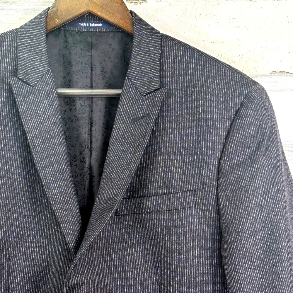 Bar III Carnaby Collection Slim Fit Wool Gray Pinstripe Blazer Jacket Mens 40S
